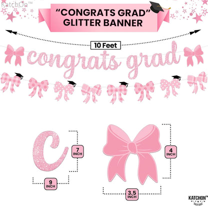 KatchOn, Pink Graduation Decorations 2026 | Pink Congrats Grad Banner - 10 Feet | Pink Bow Graduation Banner for Grad Party Decorations 2026 | Nursing Grad Party Decorations