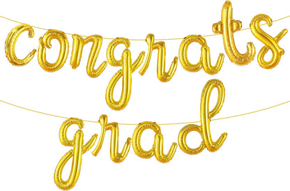Graduation Decorations 2026 | Gold Congrats Grad Balloons Banner - Script, 16 Inch | Congrats Grad Balloon for Graduation | Graduation Balloons for Congrats Grad Decorations, KatchOn