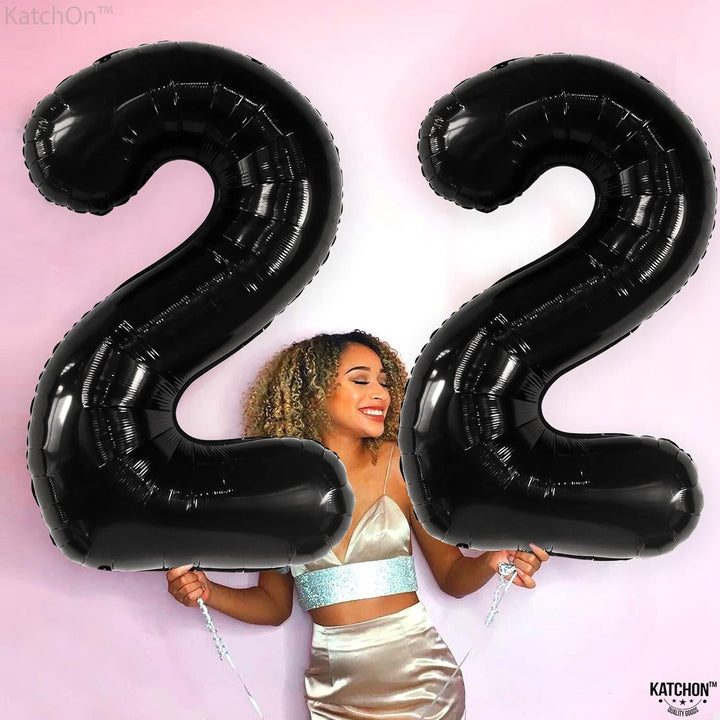 KatchOn, 22 Balloon Number Black - 40 Inch, 22 Number Balloons | Black 22 Balloons for 22 Birthday Decorations for Men | Number 22 Balloons | 22 Black Balloons for 22 Birthday Decorations for Women