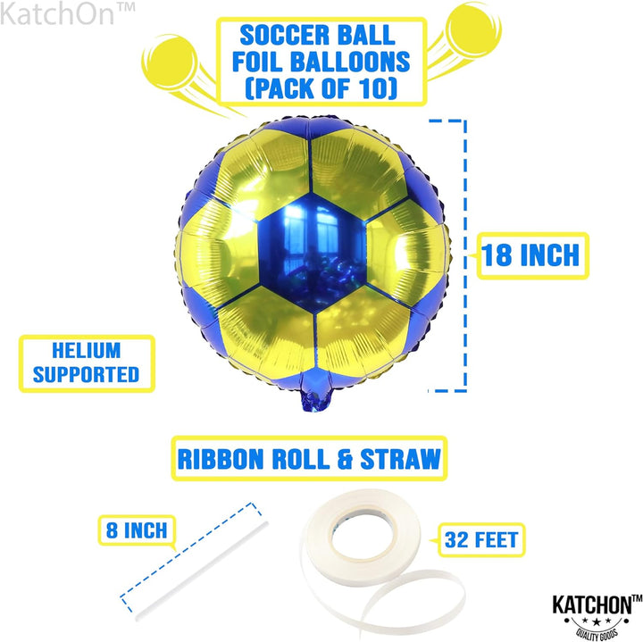 KatchOn, Yellow and Blue Soccer Balloons - 18 Inch, Packof 10 | Soccer Ball Balloons, America Soccer Team Party Decorations | Yellow and Blue Soccer Party Decorations | Soccer Birthday Decorations