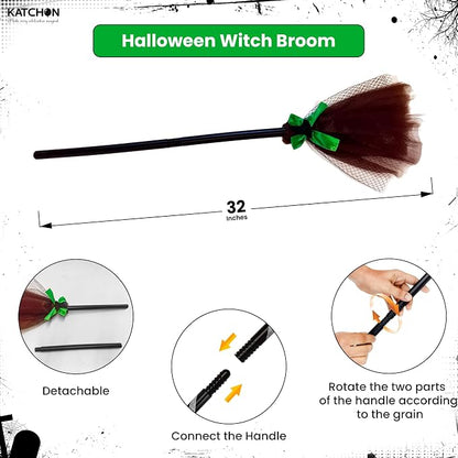 KatchOn, Halloween Witch Costume Set - Pack Of 4 | Black Witch Hat, Round Eyeglass with Case, Green Claw Gloves & Broomstick | green witch accessories for women | Halloween Hat & Accessories