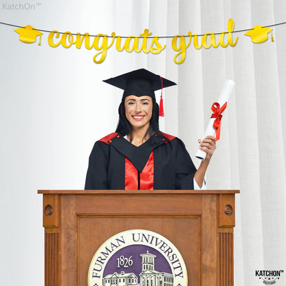 KatchOn, Shiny Congrats Grad Banner - 10 Feet, No DIY | Graduation Banner for Congratulations Graduate 2026 | Gold Graduation Decorations | Congratulations Banner, Graduation Party Decorations 2026