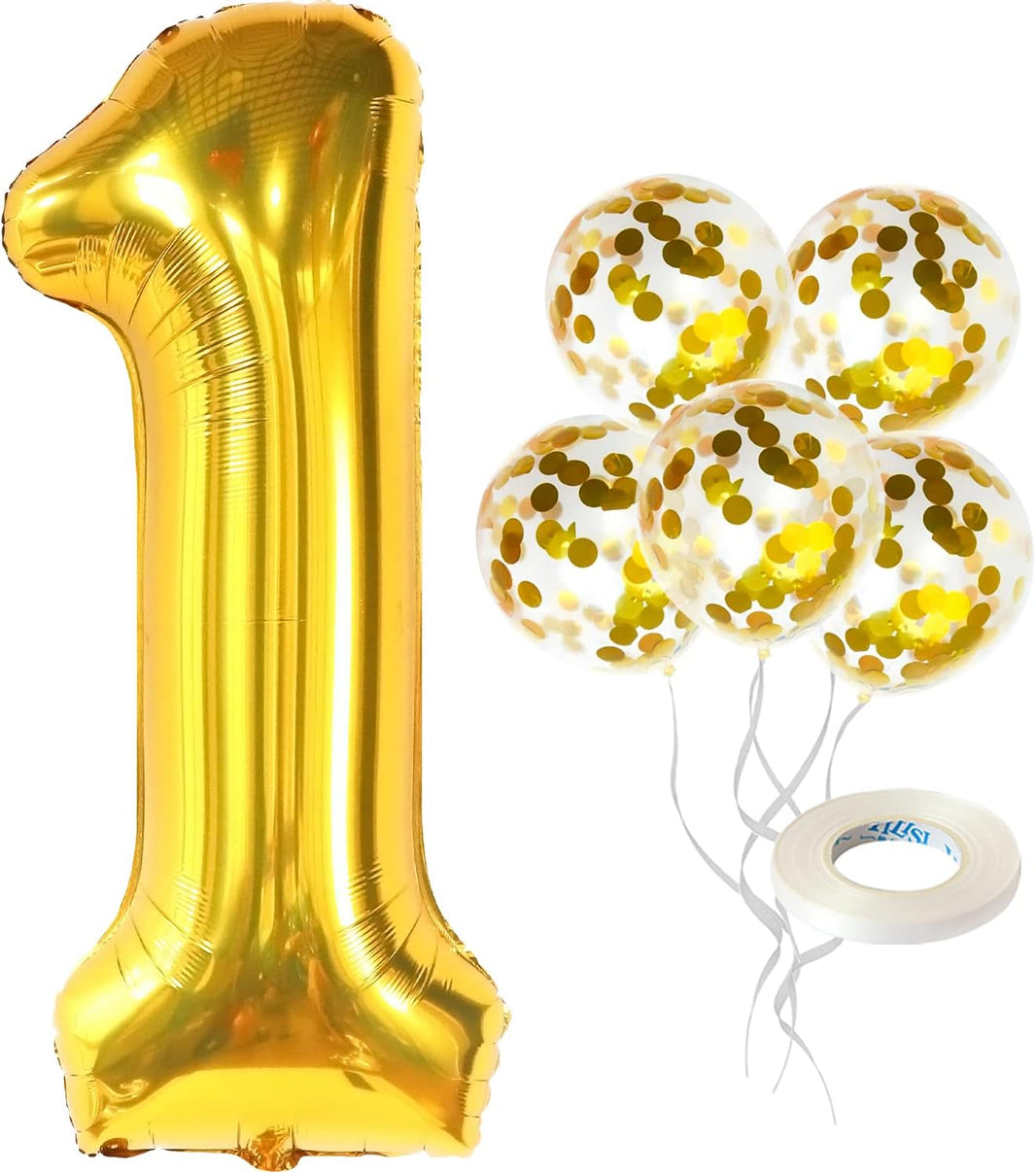 KatchOn, Giant Gold 1 Balloon for First Birthday - 40 Inch, Pack of 6 | Gold One Balloons for 1 Year Anniversary Decorations | One Balloon for First Birthday Decorations | Gold 1st Birthday Balloons