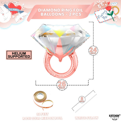 KatchOn, Rose Gold Diamond Ring Balloon - 26 Inch, Pack of 2 | Ring Balloon Bachelorette, Bachelorette Party Decorations | Engagement Party Decorations | Engagement Decoration, Bridal Shower