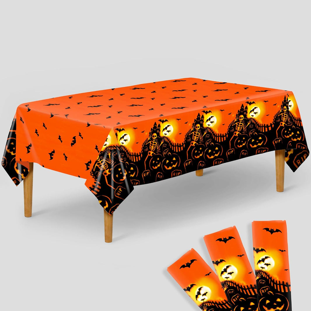 KatchOn Orange Tablecloth Plastic 54x108 Inch, Pack of 3