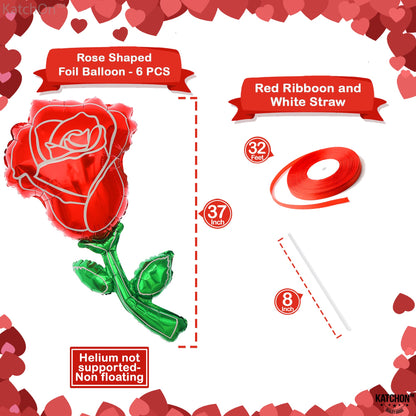 KatchOn, Giant Red Rose Balloons - 37 Inch, Pack Of 6 | Rose Foil Balloons, Mothers Day Decorations | Flower Balloon | Proposal Decorations | Happy Anniversary Decoration | Wedding Decoration