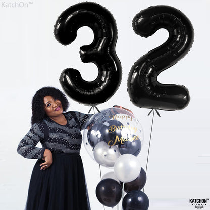 KatchOn, Huge Black 32 Balloon Numbers - 40 Inch | Foil Number Balloon For 32nd Birthday Party Decorations | 32 Balloon For Anniversary Decorations | Black Party Decoration