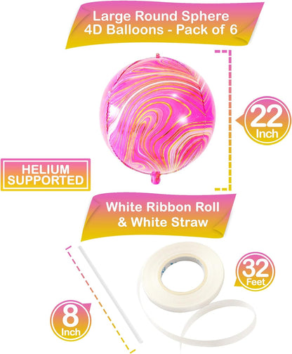 KatchOn, Big 22 Inch Pink Marble Balloons - Pack of 6 | Pink and Orange Balloons, Pink and Orange Party Decorations | Agate Pink Mylar Balloons, Hot Pink Party Decorations | Gender Reveal Decorations