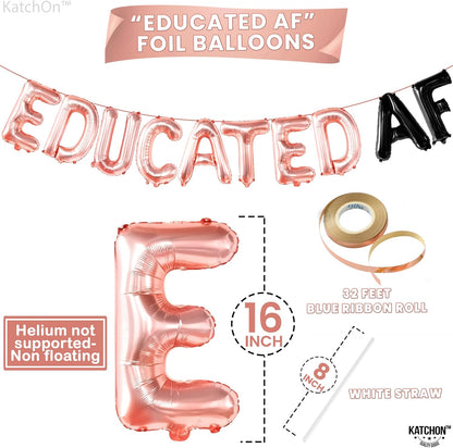 Graduation Decorations 2026 | Rose Gold Educated AF Balloons Banner - 16 Inch | Educated AF Graduation Balloons for 2026 Graduation Party Decorations | Educated Graduations Banner, KatchOn