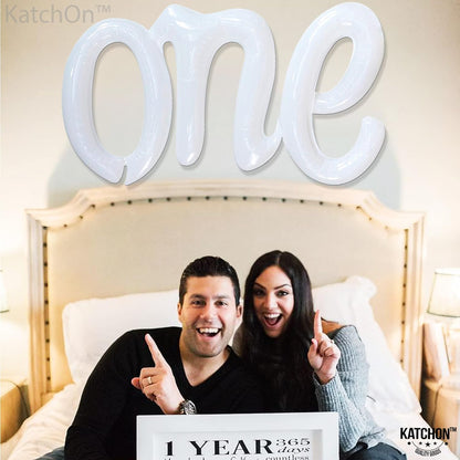 KatchOn, Big White One Letters Balloon - 20 Inch | White One Balloon for First Birthday | White Word One Balloon | Number One Balloon White for One Birthday Decorations | White Script One Balloon