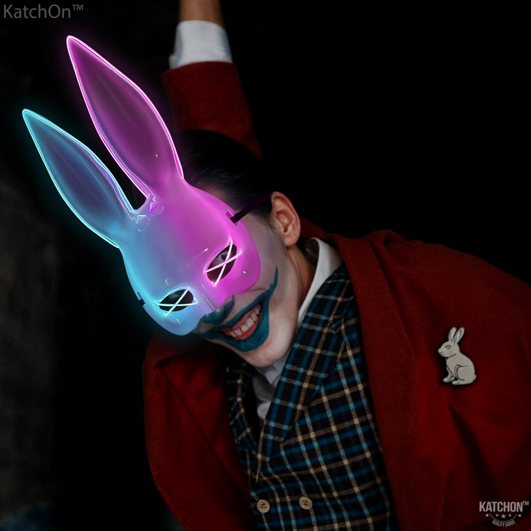 KatchOn, Halloween Mask LED Light Up Bunny Mask - Purge | Realistic Movie Cosplay, Halloween Cosplay Party | White Mask for Masquerade Parties | Halloween Costume Accessory