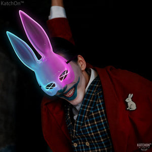 KatchOn, Halloween Mask LED Light Up Bunny Mask - Purge | Realistic Movie Cosplay, Halloween Cosplay Party | White Mask for Masquerade Parties | Halloween Costume Accessory