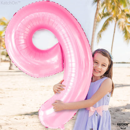 KatchOn, Giant Light Pink Number 9 Balloon - 40 Inch | Foil 9 Birthday Balloon for 9th Birthday Decorations | 9th Anniversary Decoration | Pink Party Decoration
