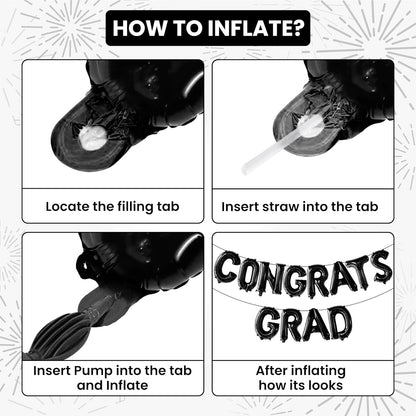 Graduation Decorations 2026 | Black Congrats Grad Balloons - 16 Inch | Black Congrats Grad Banner | Graduation Balloon Banner For Congrats Grad Decorations, Congratulations Decorations, KatchOn