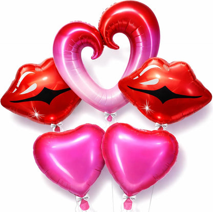 KatchOn, Huge Red Lip and Heart Balloons Decorations - 36 Inch, Pack of 5 | Pink and Red Heart Shaped Balloons | Cute Heart, Lips Balloons | Pride Decorations, Pride Month Decorations