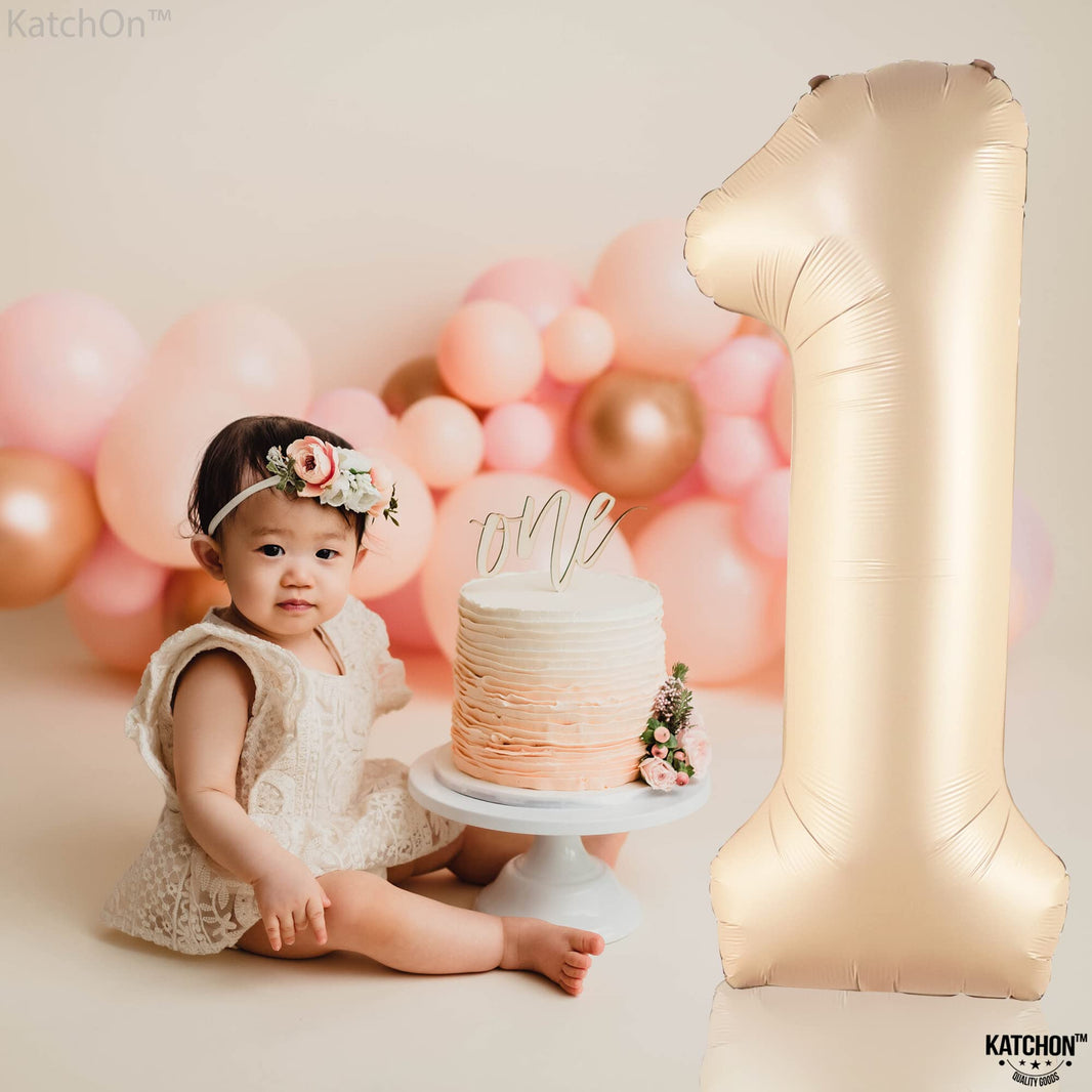 KatchOn, Giant 1 Balloon Number - 40 Inch Beige | Number One Balloon for 1st Birthday Decorations | First Birthday Decor for Boy or Girl | Helium Foil Balloons for 1st Anniversary Decorations