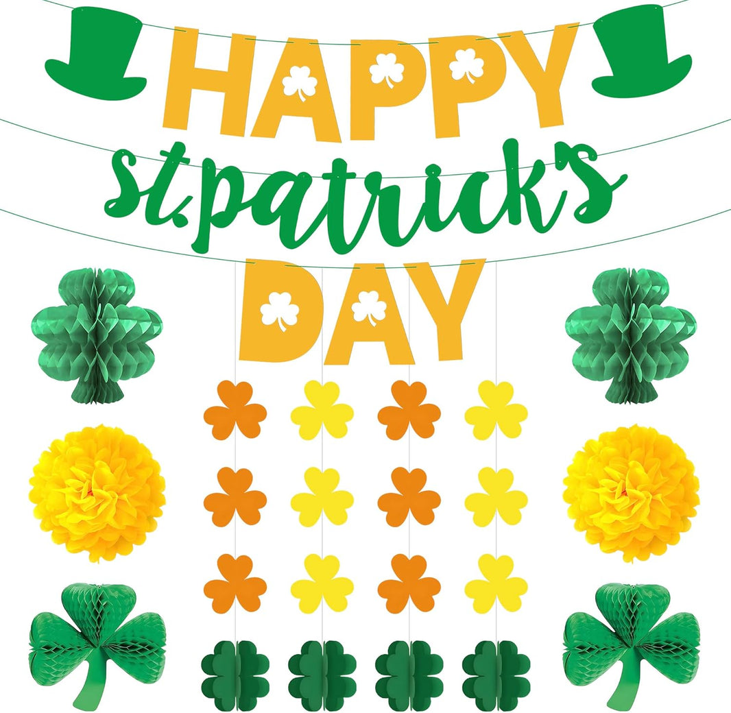 KatchOn, Happy St Patricks Day Decorations - Pack of 13 | No DIY, 10 Feet, St Patricks Day Banners, St Patricks Day Garland | Shamrock Garland, St Patricks Day Centerpiece | Shamrock Decorations