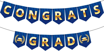 KatchOn, Blue and Gold Congrats Grad Banner - Big, 10 Feet, No DIY | Graduation Banner for 2026 | Grad Party Decorations | Congrats Grad Sign, 2026 Graduation Decorations, Graduation Party Decorations