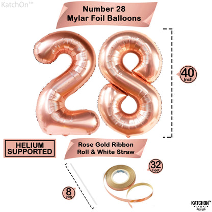 KatchOn, Big 28 Balloon Number Set - 40 Inch | 28 Birthday Decorations for Women | Rose Gold 28th Birthday Balloons for 28th Birthday Decorations | 28 Number Balloons for 28 Birthday Balloons Decor