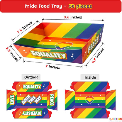 KatchOn, Pride Food Tray Disposable - Pack of 50 | Paper Boats for Rainbow Party Decorations, Pride Decorations | Nacho Serving Container for Rainbow Decoration, Gay Decor, LGBT Pary Supplies