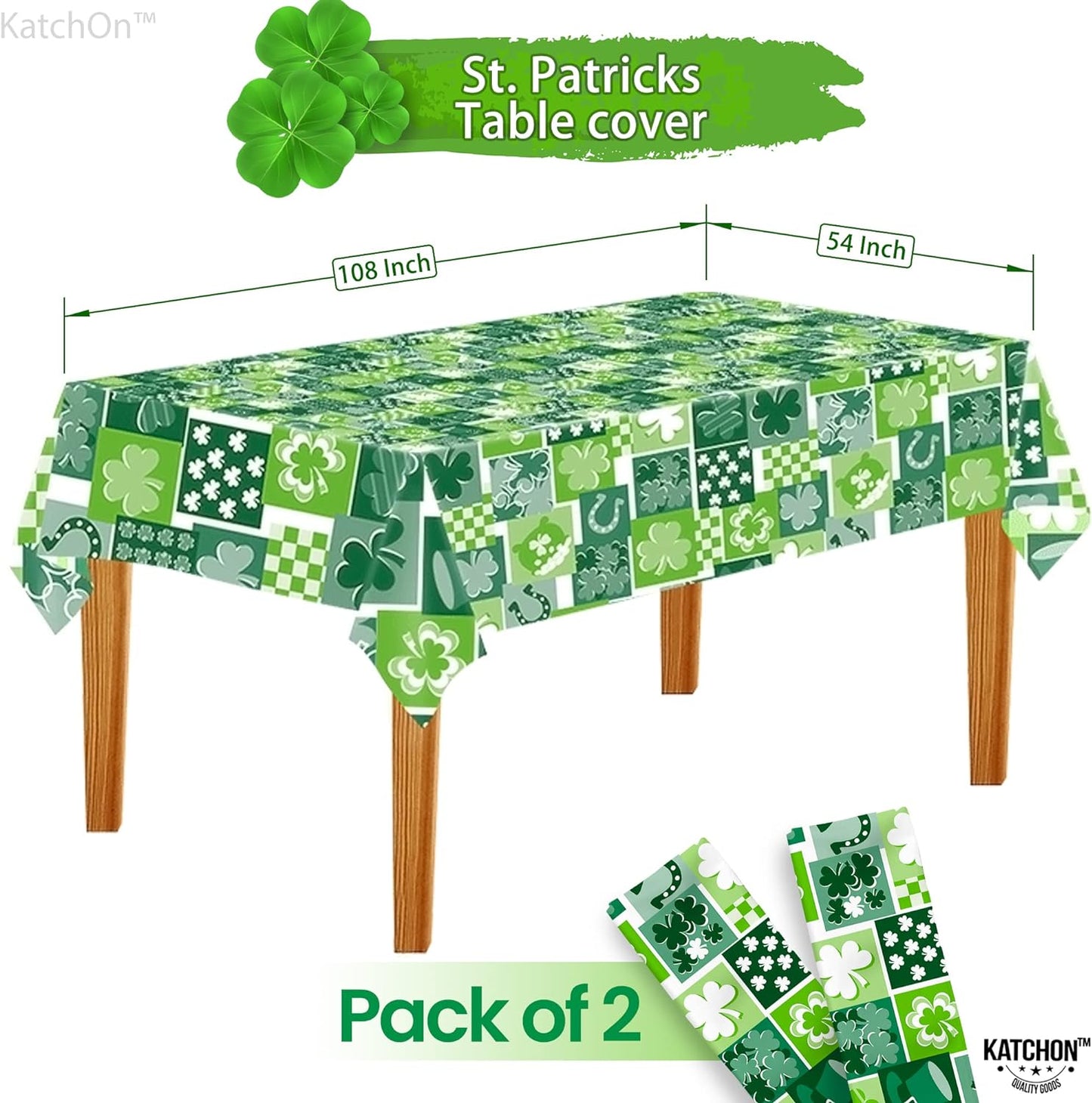 KatchOn, XtraLarge St Patricks Day Tablecloth - 54 x 108 Inch, Pack of 2 | St Patricks Day Table Cloth for St Patricks Day Table Decorations | Shamrock Tablecloth | Saint Patricks Day Decorations