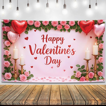 KatchOn, Happy Valentines Day Backdrop - XtraLarge, 72x44 Inch | Pink and Red Valentines Backdrop for Valentines Day Decorations | Happy Valentines Day Sign | Valentines Day Banner, Valentines Décor