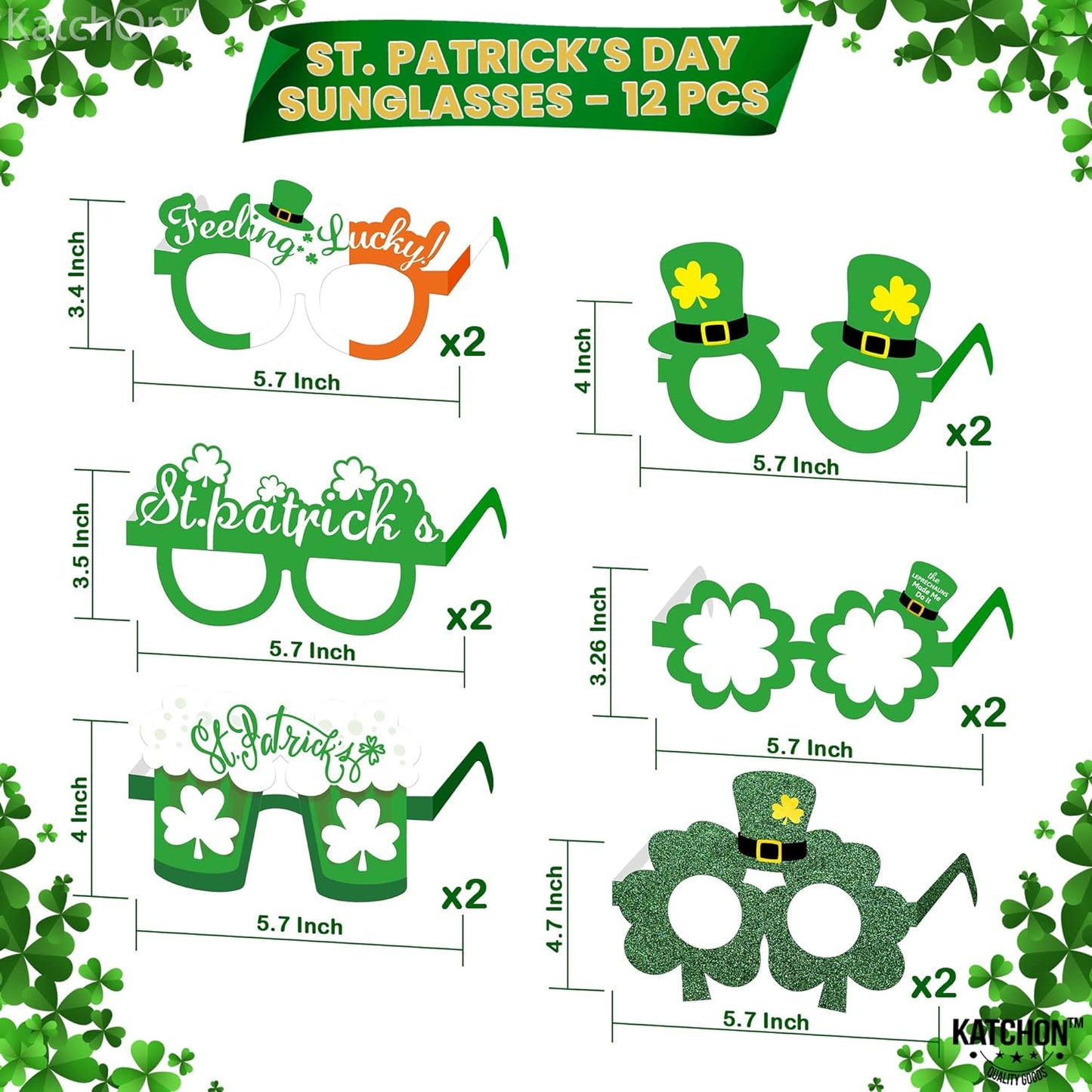 KatchOn, St Patricks Day Glasses Set - Pack of 12 | St Patricks Day Eyeglasses | Shamrock Glasses for St Patricks Day Birthday Decorations | St Patricks Day Accessories for St Patricks Day Decorations