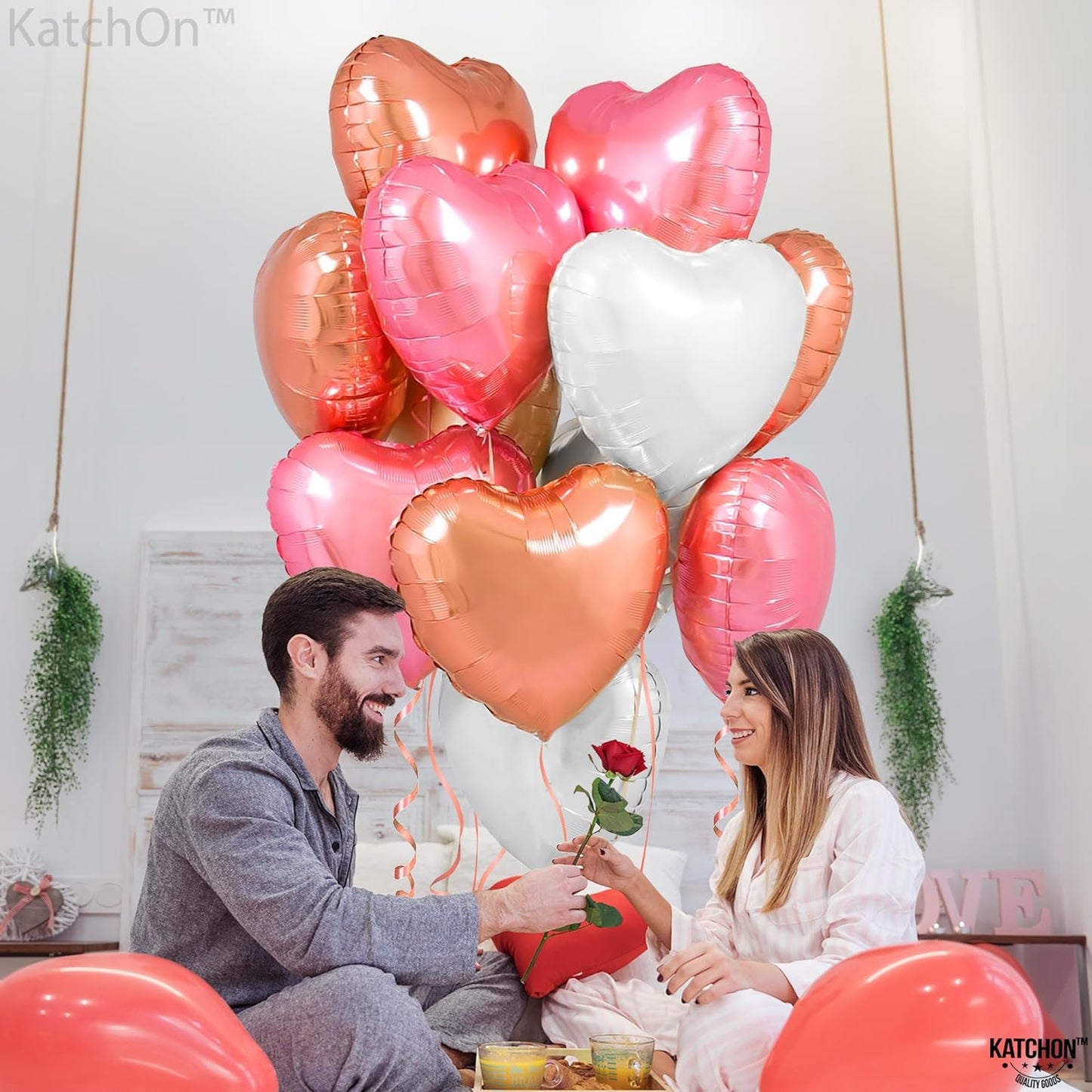 KatchOn, Rose Gold and Pink Heart Balloons - 18 Inch, Pack of 12 | Heart Shaped Balloons, Galentines Day Decorations for Party | Valentines Balloons, Heart Foil Balloon for Valentines Day Decorations