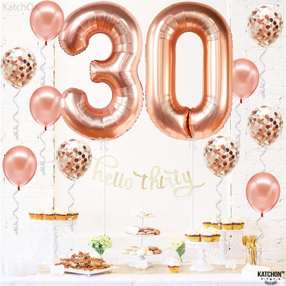 KatchOn, Rose Gold 30 Balloon Numbers Set - 40 Inch, Pack of 10 | Rose Gold 30 Balloons for 30th Birthday Decorations for Women | 30th Birthday Balloons with Confetti Balloons | 30th Balloons for Her