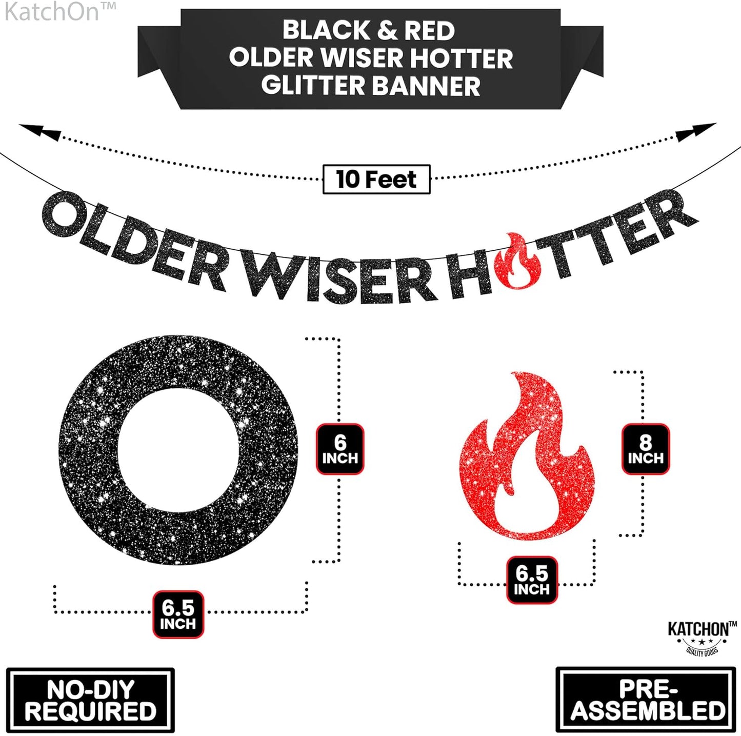 KatchOn, Shiny Older Wiser Hotter Banner - No DIY, 10 Feet | Funny Birthday Decorations | Older Wiser Hotter Birthday Banner, Adult Birthday Party Decorations, Older Wiser Hotter Birthday Decorations