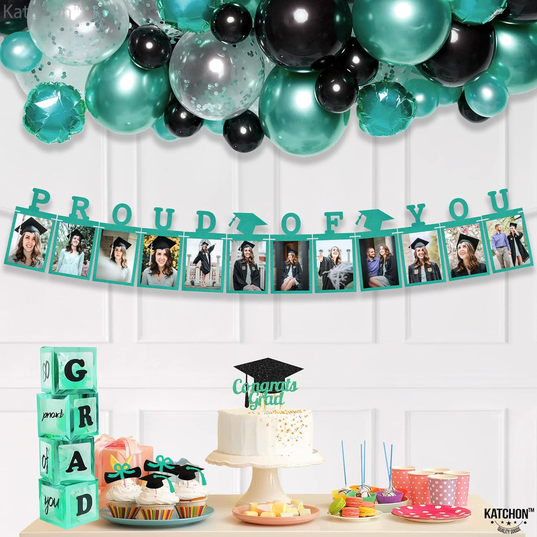 KatchOn, Teal Blue Graduation Photo Banner 2026 - Large 10 Feet | Proud of You Banner | Felt Graduation Picture Banner | Graduation Banner 2026 Personalized | Graduation Decorations 2026