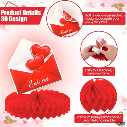 KatchOn, Valentines Day Centerpiece for Table - Pack of 9 | Valentines Day Decorations, Valentines Table Decorations | Valentine Table Decor | Red 3D Heart Honeycomb Centerpieces for Valentines Decor