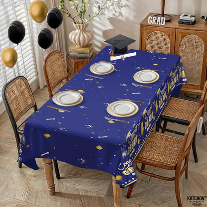 KatchOn, Blue and Gold Graduation Tablecloth - XtraLarge 54x108 Inch, Pack of 3 | Congrats Grad Tablecloth for Graduation Decorations 2026 | Grad Table Decorations 2026, Grad Party Supplies