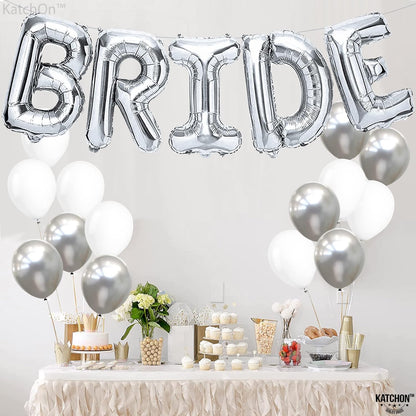 KatchOn, Big Bride Balloons Silver - 16 Inch | Bachelorette Party Decorations | Silver Bride Balloons, Bridal Shower Decorations | Silver Bride Balloons Bachelorette | Bride Balloon Silver for Wedding