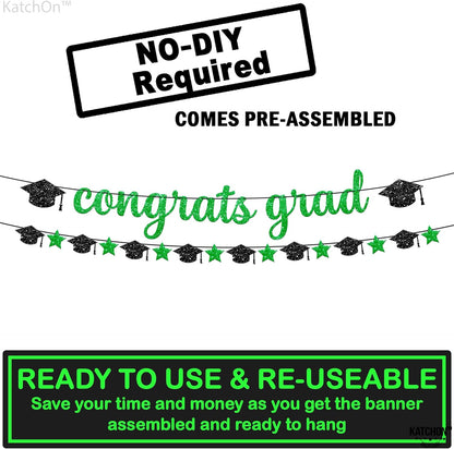 Glitter Congrats Grad Banner - 10 Feet, Pre-Strung | Green Graduation Decorations 2026 | Congratulations Banner | Congratulations Graduation Banner 2026 | Graduation Party Decorations - KatchOn