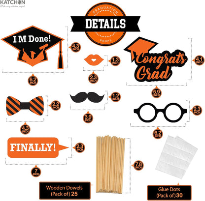KatchOn, Graduation Photo Booth Props - Pack of 21 | Grad Photo Props for Orange and Black Graduation Decorations 2026 | Graduation Props for Congrats Grad Decorations | Class of 2026 Decorations