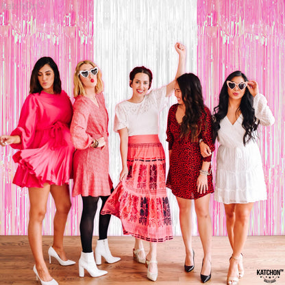 KatchOn, Xtralarge White and Pink Backdrop - 3.2x8 Feet, Pack of 3 | Pink and White Streamers for Bridal Shower, Gender Reveal Decorations, Bachelorette Party Decoration | Graduation Decorations 2025