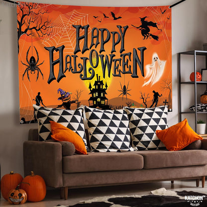 KatchOn Orange Happy Halloween Banner 72x44 Inch
