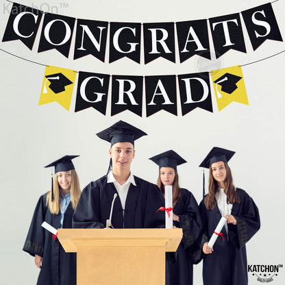KatchOn, Congrats Grad Banner Black - Felt, No DIY | Congrats Banner for Black Graduation Decorations 2026 | Graduation Banner for 2026 Graduation Party Decorations | Congratulations Banner