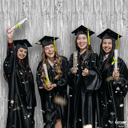 KatchOn,  XtraLarge Silver Backdrop Curtain - Pack of 4 | Silver Streamers Backdrop for Prom Decorations, Graduation Decorations 2025 | Fringe Backdrop for Birthday and Bachelorette Decorations