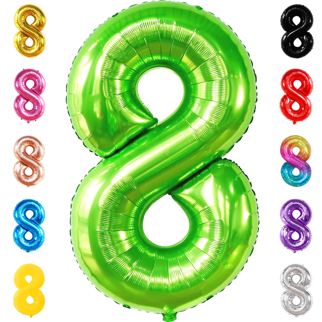 KatchOn, Light Green Number 8 Balloon - 40 Inch | Green Neon 8 balloon Number for 8th Birthday Decorations Boy | Number 8 Green Happy Birthday Balloons for 8th Anniversary Decorations