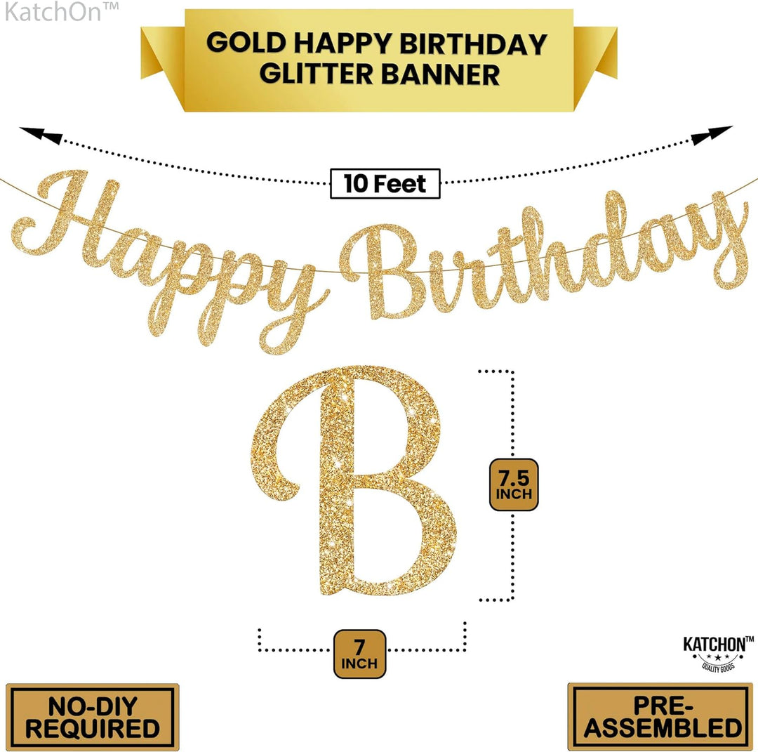 KatchOn, Cursive Glitter Gold Happy Birthday Banner - Pre-Strung, 10 Feet, No DIY | Real Gold Birthday Party Decorations | Gold Happy Birthday Sign for Girls, Gold Happy Birthday Decorations for Women