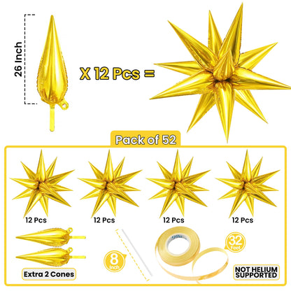 KatchOn, Gold Spike Balloon Foil - Big 26 Inch, Pack of 50 | Gold Star Balloons for Birthday, Anniversary, Bachelorette Decorations | Balloons for Thanksgiving, Fall, Halloween Decorations,