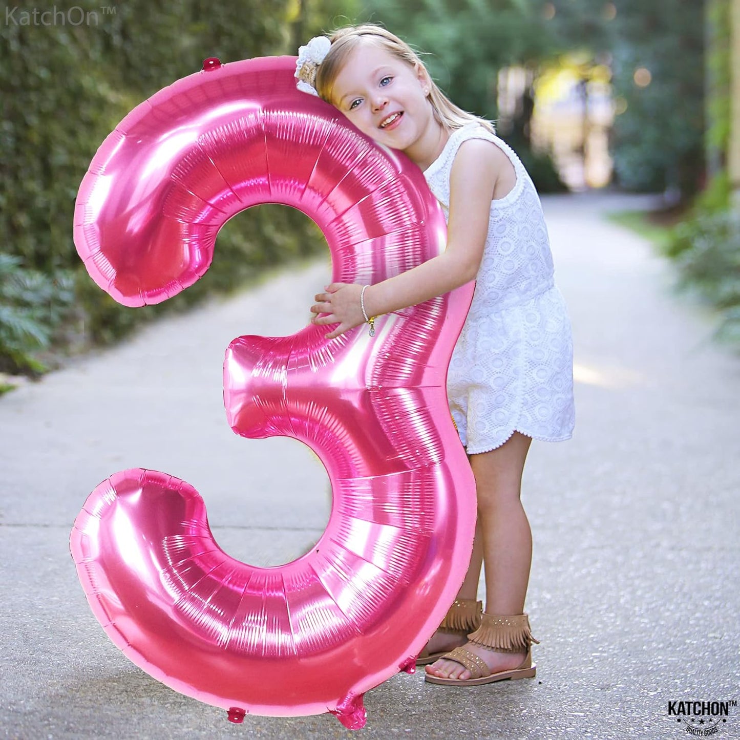 KatchOn, Hot Pink 3 Balloon Number - 40 Inch | Pink 3 Birthday Balloons for Girls, Hot Pink Birthday Decorations | Hot Pink Number 3 Balloon | Pink Three Balloon, 3rd Birthday Decorations for Girls