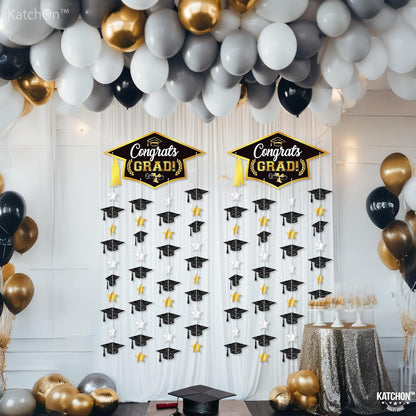 KatchOn, Black and Gold Graduation Cap Garland - Pack of 2, No DIY | Congrats Grad Garlands for Grad Cap Decorations | Grad Party Decorations 2026 | Graduation Decorations 2026