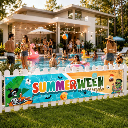 KatchOn 8.2×1.4 Ft Summerween Banner, Summerween Party Decorations | Summerween Pool Party, Summerween Backdrop, Summer Party Decor, Hello Summer
