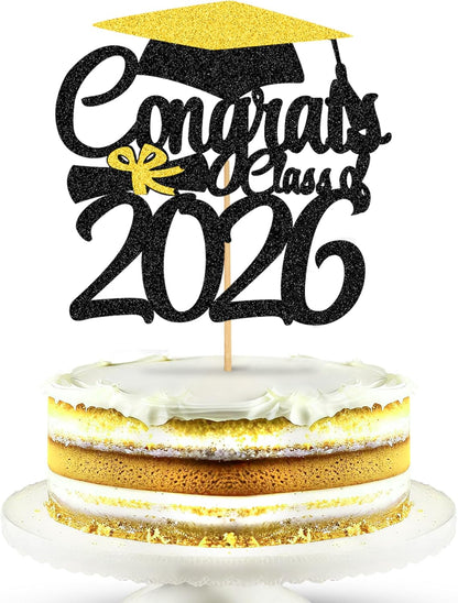 Graduation Decorations 2026, Glitter Graduation Cake Topper 2026, Class of 2026 Cake Topper | Gold and Black Graduation Party Cake Topper | Graduation Decorations Class of 2026, Katchon