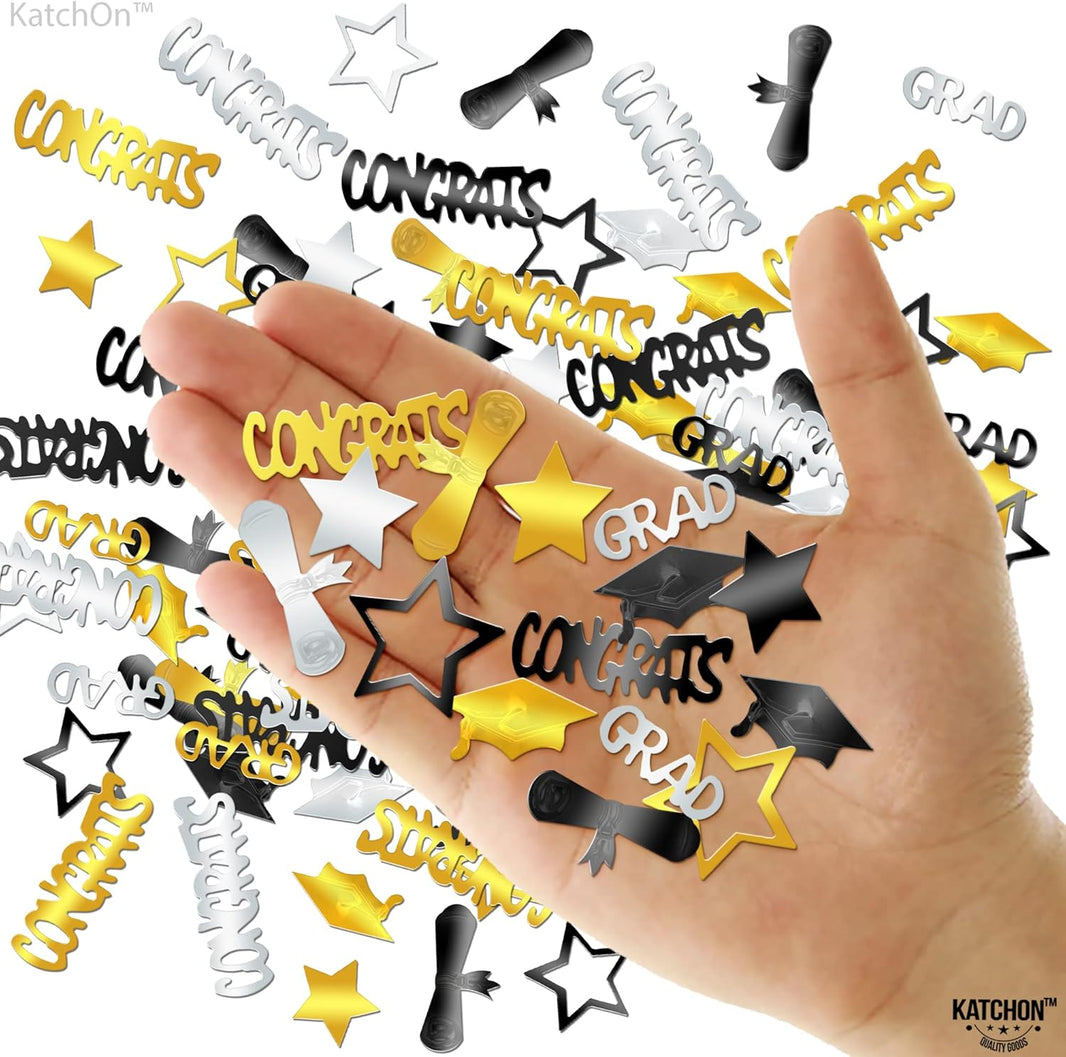 KatchOn, Black and Gold Graduation Confetti 2024 - Pack of 1000 | Congrats Grad Confetti for 2024 Graduation Decor | 2024 confetti for 2024 Graduation Party Supplies | Graduation Table Decorations