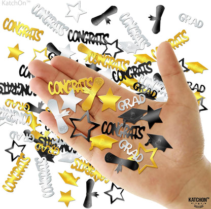 KatchOn, Black and Gold Graduation Confetti 2024 - Pack of 1000 | Congrats Grad Confetti for 2024 Graduation Decor | 2024 confetti for 2024 Graduation Party Supplies | Graduation Table Decorations