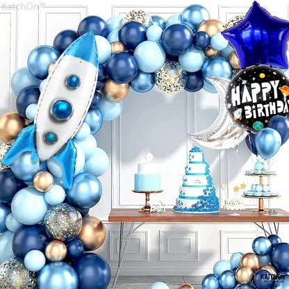 KatchOn, Big 33 Inch Blue Rocket Balloon - Space Birthday Decorations | Large Rocket Ship Balloon | Space Balloons for Space Decorations | Blue Space Ship Balloon for Outer Space Party Decorations